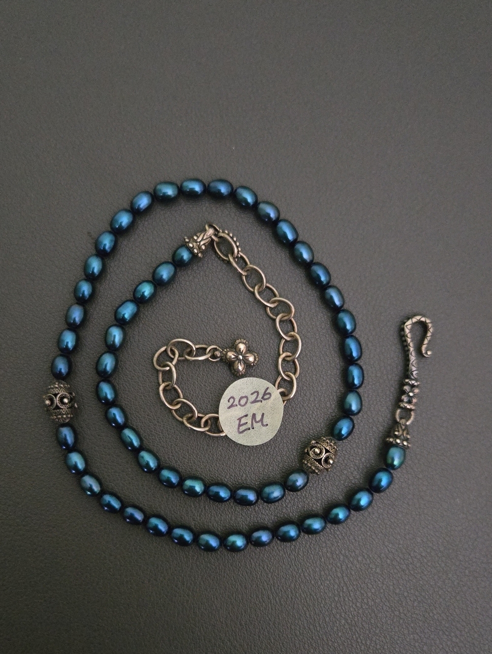 Barbara Bixby Sterling Silver Peacock Blue Pearl Bead Necklace